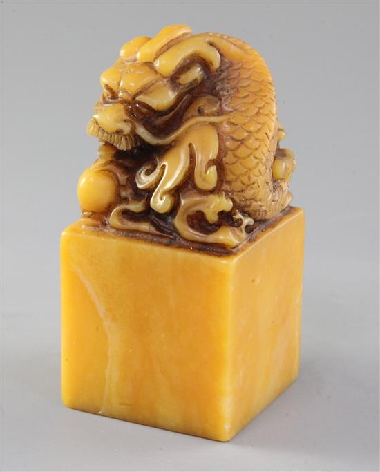 A Chinese shoushan stone seal, height 14.3cm